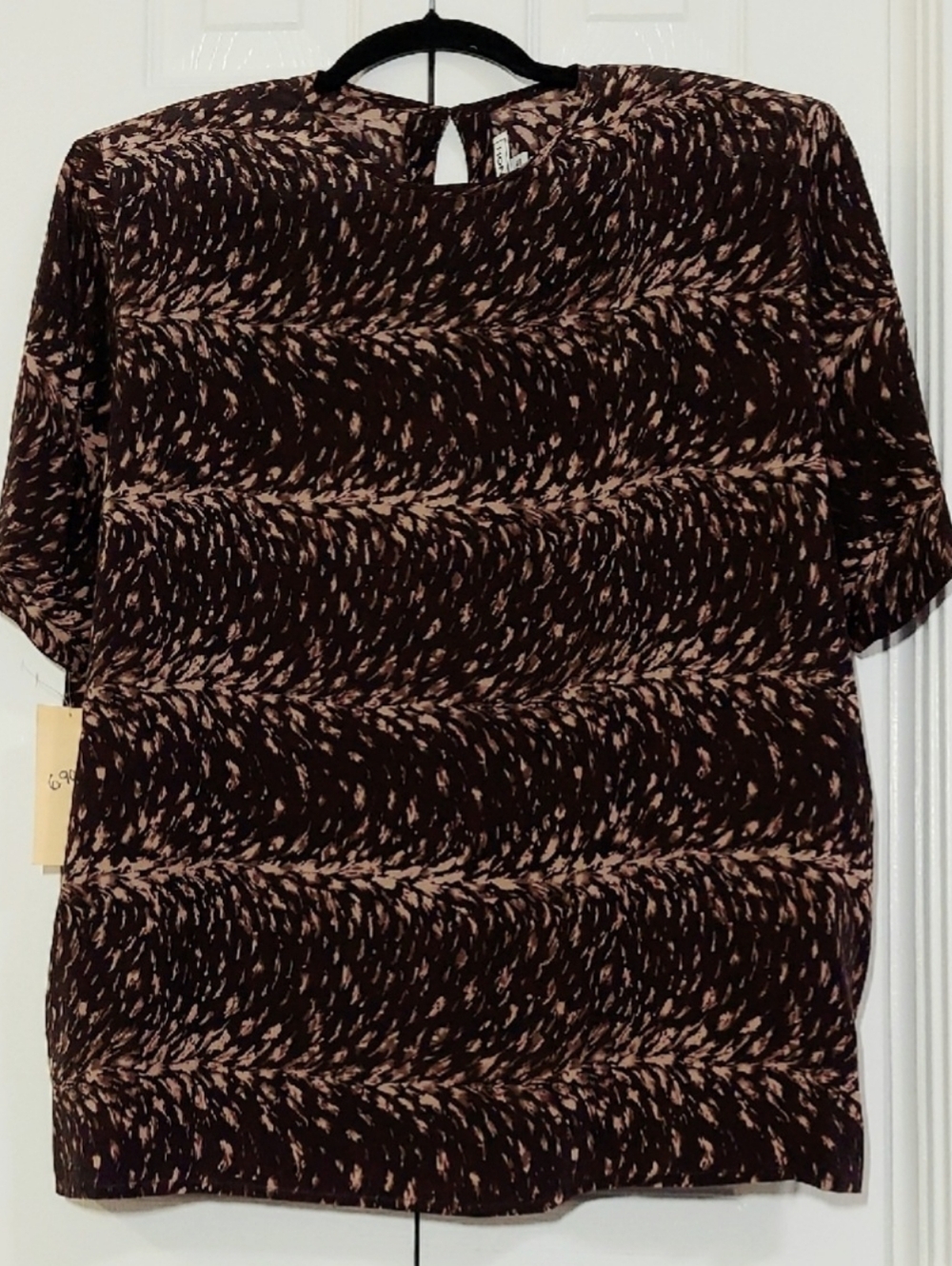 Nora Noh Top, Size XL, New, 100% Silk, "Feather Java" Round Neck
